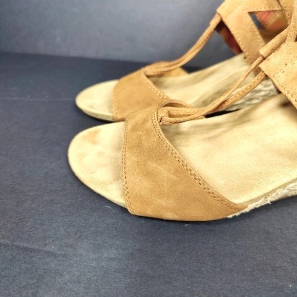 Vionic Tansy Wedge Espadrille Agave Brown Leather Strappy Sandal Women's Size 7 - Picture 6 of 11